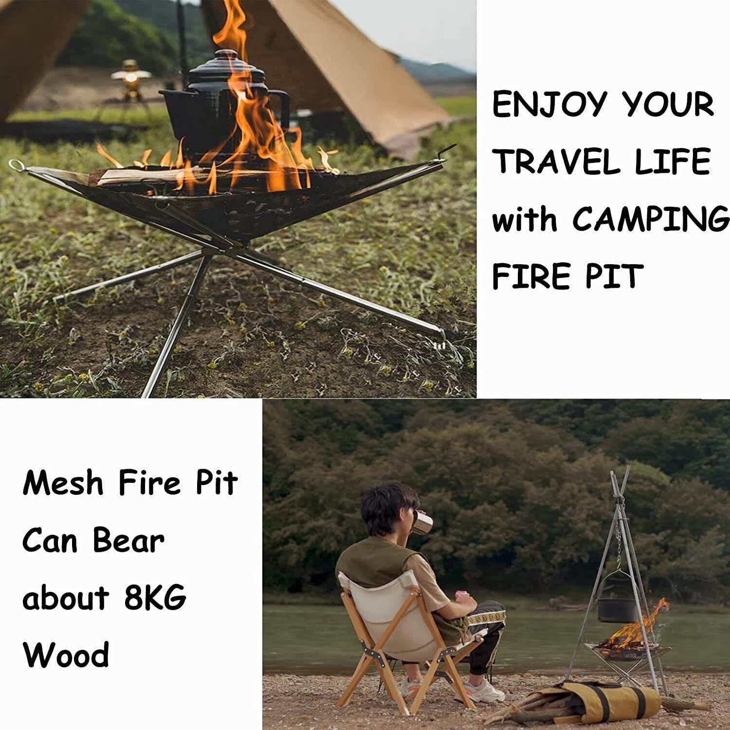 Folding Portable Fire Pit Mesh Fire Pit Bonfire Stand Outdoor Camping Patio UK - Commerce Monkeys