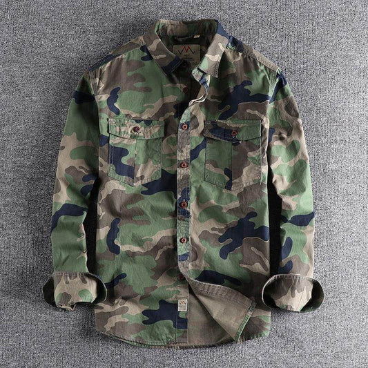 Washed Camouflage American Overalls Long Sleeve Shirt - Commerce Monkeys